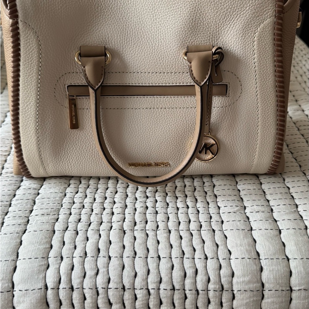 Michael Kors Cream and Tan Satchel Bag